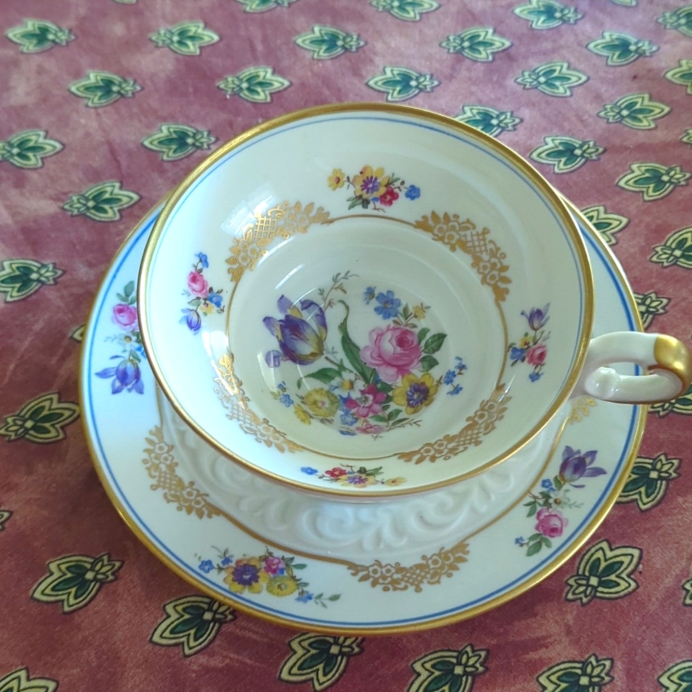 Reichenback Porcelain German Floral Teacup and Saucer